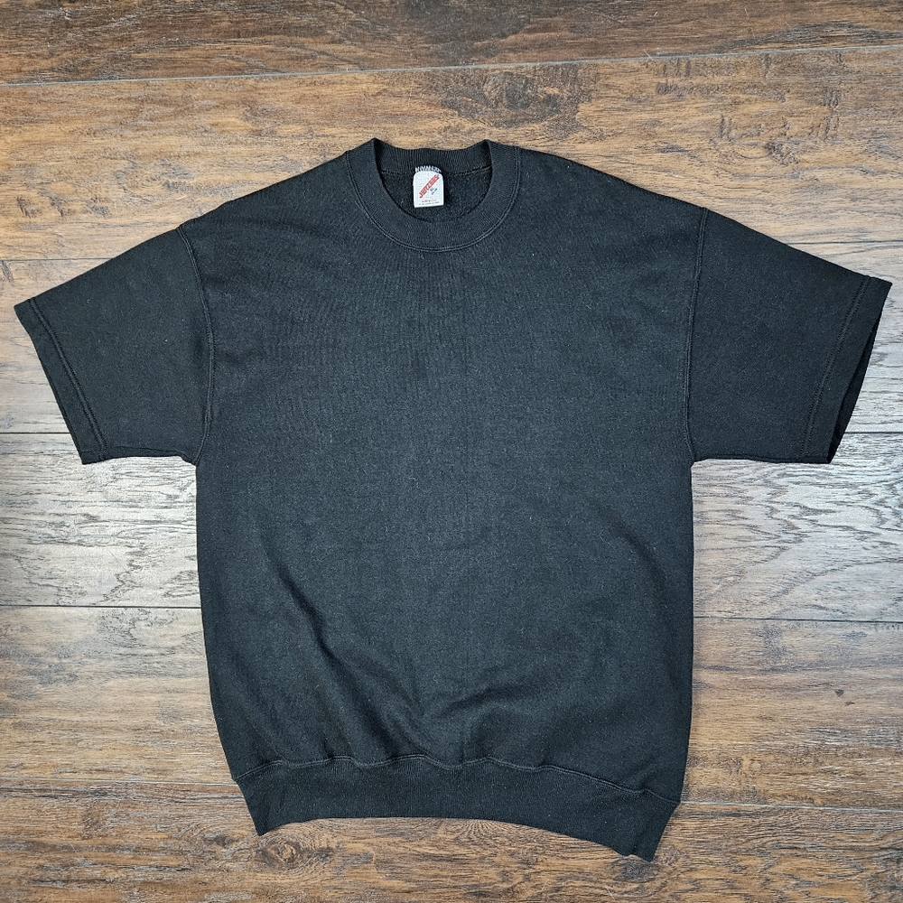 Vintage 80s Jerzees Short Sleeve Black Crewneck Sweatshirt Size XL